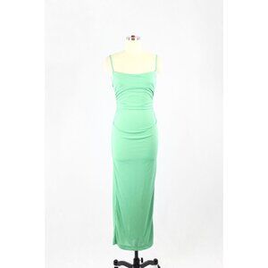 ZARA Green Jersey Ruched Square Neck Open Back Tie Maxi Dress, Size S